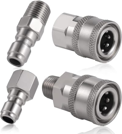 Set van 4 Stuks Drukreiniger Koppelingen, RVS 1/4 Inch Snelle Aansluitingen voor Drukreinigers met Binnen- en Buitendraad, Accessoires voor Effectief Reinigen