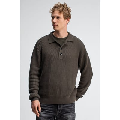 Butcher of Blue Galway Polo Ls Mocha Brown Size: S | Sweaters Outlet | Heren | Bruin