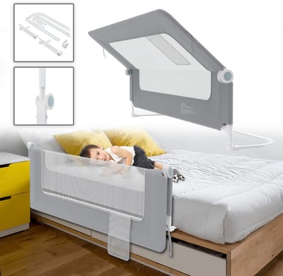 Froadp Bedhekje van 150 cm, uitvalbescherming, inklapbaar, 180 graden draaibaar, bedbeschermingsrooster voor kleine kinderen, luchtig net, in hoogte verstelbaar, valbeveiliging, bed voor kinderbed,