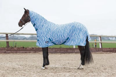 Harry's Horse Vliegendeken mesh met hals & singels, zebra medival blue 155cm