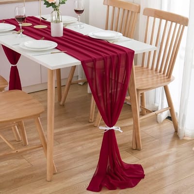 Chiffon Tafelloper Bruiloft Bordeaux Rode Tafelloper Lang Afwasbaar 300cm x 70 cm,voor Bruiloft, Feest, Geschenk, Decoratie, Knutselen