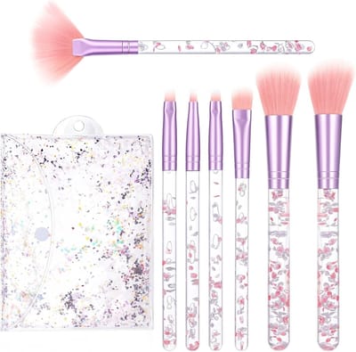 Professionele Make-up Borstels Set van 7 Stuks met Sprankelende Handvatten voor Oogschaduw, Lippen en Poeder