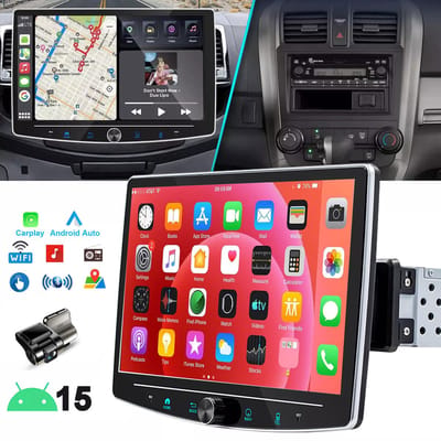 ESSGOO 1DIN Autoradio auto met 10,1 Inch 360° draaibaar scherm - autoradio geschikt voor CarPlay en Android auto - Android 15 4 + 64 GB - Bluetooth FM RDS - multimediaspeler - USB Dashcam