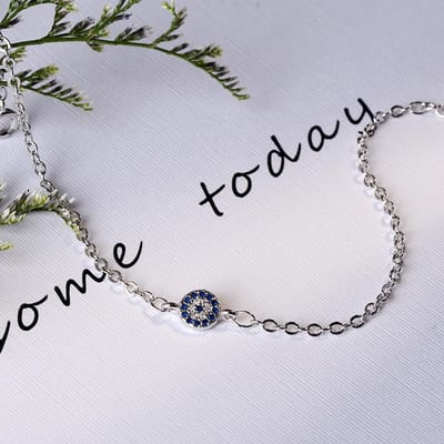 Luxe 925 Sterling Zilveren Armbanden Cz Kristallen Bedels Armband Blauwe Emaille Geluksoog Kralen Armband Voor Vrouwen Turkije Sieraden zilver
