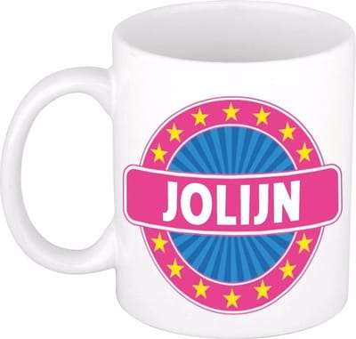 Bellatio Decorations - Jolijn voornaam - koffiemok - beker - wit/roze - 300 ml - Cadeau - Dames - Collega - Moederdag - Verjaardag