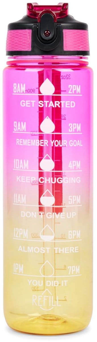 Unyqoos ® Veelzijdige Sportdrinkfles van 1 Liter met Motivatie Citaat en Tijdmarkering voor Hydratatie
