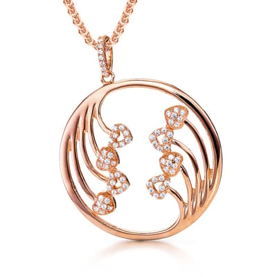 Orphelia ZH-7238 - PENDANT WITH CHAIN CIRCLE AND HEARTS ROSE PLATED ZIRCONIUM - 925 silver - cubic zirkonia -  45 cm