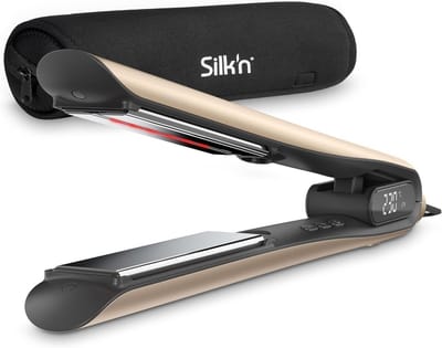Silk'n Hair straightener | SilkyStraight | Hair straightener with infrared and ionic technology | Warm after 15 seconds | Long-lasting lint-free and shiny result | All hair types | Storage bag