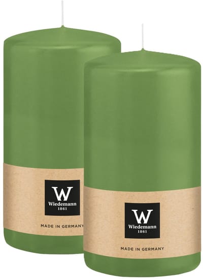 Wiedemann Cilinderkaars/stompkaars - 2x - lichtgroen - 13 x 7 cm - 52 branduren - zuilkaarsen