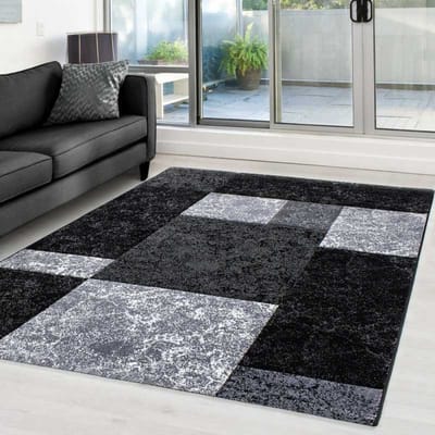 Modern 3D-tapijt met contouruitsparing, Hawaii 1330 ZWART 80x300 cm