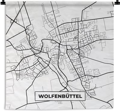 Wandkleed - Wanddoek - Wolfenbüttel - Stadskaart - Plattegrond - Kaart - 180x180 cm - Wandtapijt