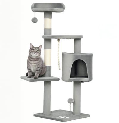 PawHut Krabpaal voor Katten, Spaanplaat - 40x40x114cm - Grijs