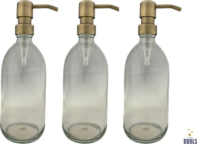 BBBLS® Design Dispenser 3 stuks Giftset "Blanco" | Transparant Kunststof | 500ml | RVS / Metaal Pomp Goud| Zeeppomp | Zeepdispenser | Zeephouder