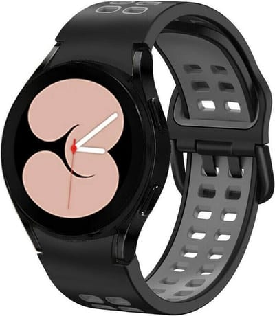 Strap-it Smartwatch bandje - sport square bandje perfect fit geschikt voor Samsung Galaxy Watch 4 / Galaxy Watch 4 Classic / Watch FE / Galaxy Watch 5 / Galaxy Watch 5 Pro / Galaxy Watch 6 (Classic) / Galaxy Watch 7 (40 & 44mm) - zwart/grijs