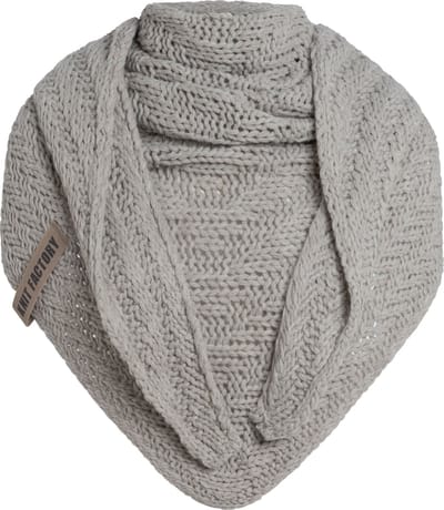 Knit Factory Sally Gebreide Omslagdoek - Driehoek Sjaal Dames - Dames sjaal - Wintersjaal - Stola - Wollen sjaal - Grijze sjaal - Iced Clay - 220x85 cm - Grof gebreid