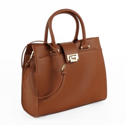 Solier Alessia F31 - handtas dames - bruin - saffiano eco leer - verstelbare schouderriem - goudkleurige details