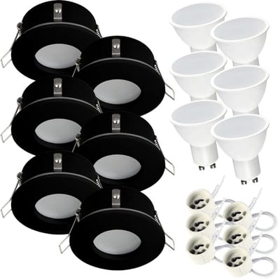 Kwazar Luminaire inbouwspot SET 6x GU10 inbouwlamp 7W warmwit plafondspot IP44 inbouwspot keuken badkamerlamp RIK.5 Zwart inbouwframe