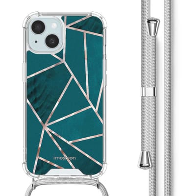 imoshion Hoesje - Geschikt voor Apple iPhone 15 - Design Hoesje met Koord - Petrol Green Graphic