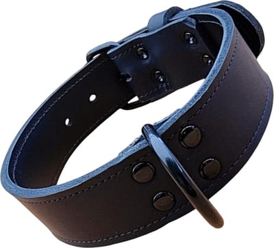 K9World by van der Veeke, Lederen Hondenhalsband - Black Edition Hardware – 4 cm Breed – Dubbel Leer – Handgemaakt – Zwart – Maat 40–50 cm