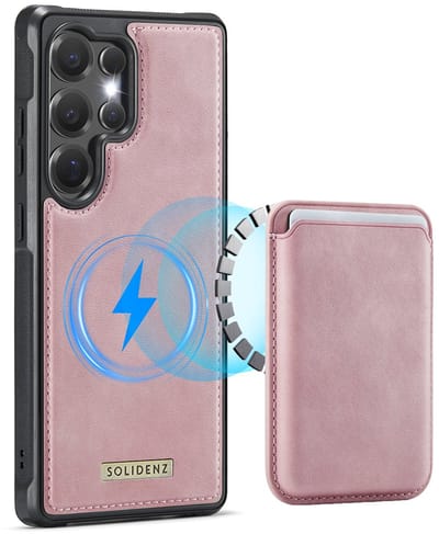 Solidenz Luxe Wallet geschikt voor Samsung Galaxy S25 Ultra hoesje - Magnetische Pasjeshouder - Geschikt voor MagSafe - Schokbestendig - Roze