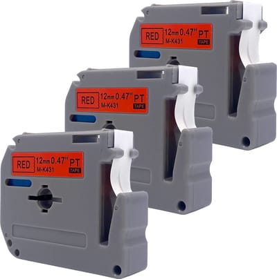 DULA Brother Compatible label tape- M-K431 - 3 cassettes - Brother P-Touch - Zwart op rood - 12mm x 8m