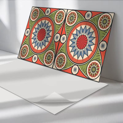 Wallfluent Vinyl Wandpaneel - Symmetrisch patroon met bloemen Zelfklevend Wandpaneel - 120 cm x 60 cm - Rood PVC wandpaneel - Set van 1 - Rechthoekig Wandbekleding Vinyl - Patroon Wandpaneel - PVC Muurpaneel - Wandpaneel Keuken en Badkamer