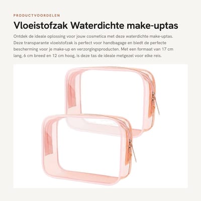 Dailygoods- Make-uptas Waterdicht - Handbagagezak - Transparant - 2 Stuks - Duurzaam PVC - Grote Inhoud - Toilettas