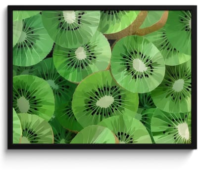 Poster in lijst - Fotolijst 80x60 cm - Posters - Kiwi - Groen - Pitten - Posterlijst zwart - Decoratie - Wanddecoratie woonkamer - Muurdecoratie slaapkamer