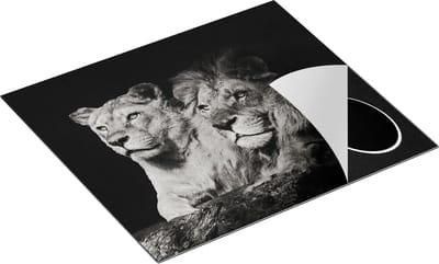 Chefcare Inductie Beschermer Leeuw en Leeuwin - Zwart Wit - 60x50 cm - Afdekplaat Inductie - Kookplaat Beschermer - Inductie Mat