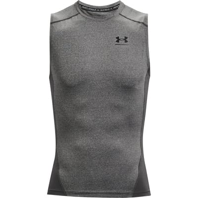 Under Armour UA HG Armour Comp SL-GRY Heren Sportshirt - Carbon Heather - Zwart