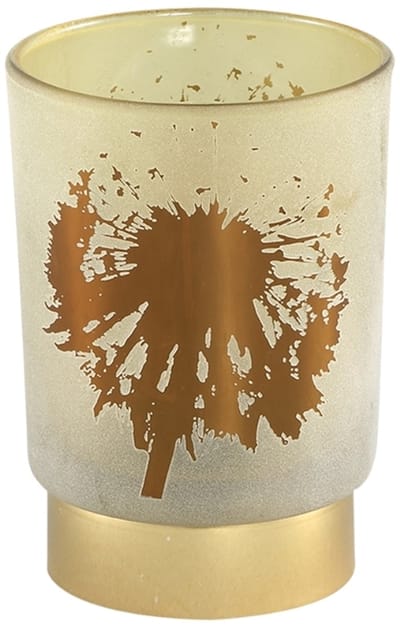 Led tafellamp - PTMD Besh Rond Windlicht - H12,5 x Ø9 cm - LED - Glas - Bruin/Goud