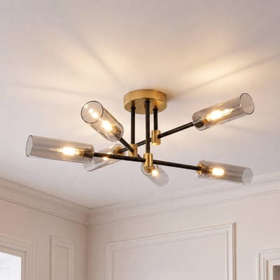 Lamkur Plafondlamp Tessa, rookgrijs/zwart/messing, glas, G9