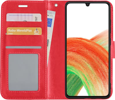 Hoesje Met Pasjeshouder - Geschikt voor Samsung Galaxy A33 - Luxe Bookcase Portemonee - Flip Case - Kunstleer Book Case - Flipcase - Book Cover - Walletcase - Portemonneehoes - Rood