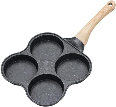 Pannenkoekenpan Vier Gaten - Eierkoekenpan Mini - Ontbijt Bakken - Antiaanbaklaag Zonder Klinknagels - 365 cm Lengte - Houtkleur Zwart