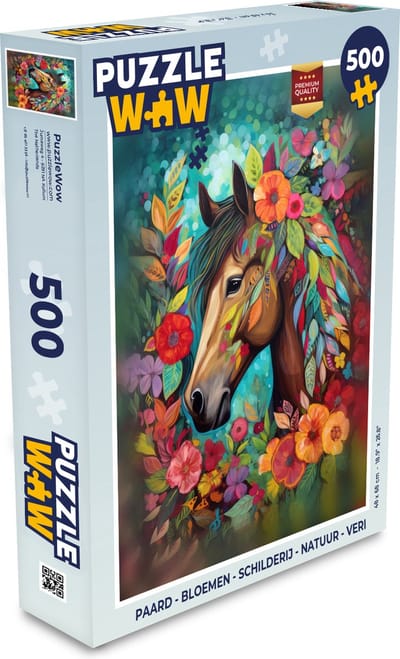 Puzzel Paard - Bloemen - Schilderij - Natuur - Verf - Legpuzzel - Puzzel 500 stukjes