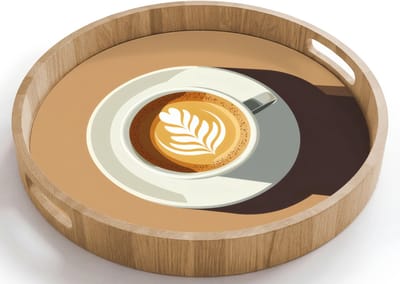Dienblad rond 40x40 cm - Schootdienblad hout - Cappuccino - Kop - Schotel - Minimalitisch - Borrelplank rechthoek - Plateau houten dienbladen
