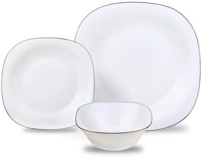 KingHoff Servies Set TOPAZ 18-delig - Wit Vierkant Bordenset met Gouden Rand - Servies voor 6 Personen - Geschikt voor de Vaatwasser