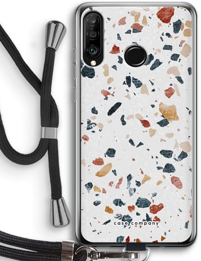 Case Company® - Hoesje met koord geschikt voor Huawei P30 Lite hoesje met Koord - Terrazzo N°4 - Telefoonhoesje met Zwart Koord - Bescherming aan alle Kanten en Over de Schermrand