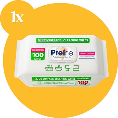 Preline Schoonmaakdoeken - Multi Surface Schoonmaakdoekjes Allesreiniger – Desinfecterend & Laptop Schoonmaak Doekjes – Extra Dik & Breed – Witte Zeepgeur – Voor Huishouden & Keuken & Badkamer & Toilet & Auto – Voordeelverpakking 1x100 stuks