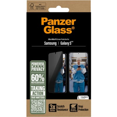 PanzerGlass Screenprotector geschikt voor Samsung Galaxy S25 Glazen | PanzerGlass Ultra-Wide Fit Privacy Screenprotector Privacy - Case Friendly - Zwart