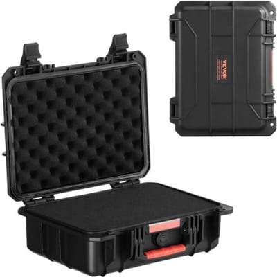 VEVOR Weerbestendige Hardcase Droogboxen met Voorgesneden Schuim en Uittrekbare Handgrepen voor Reizen, IP67 Waterdichte Case voor Camera's Zwart (38 x 30 x 14 cm)