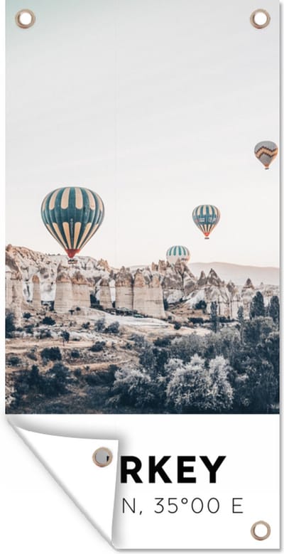 Schuttingposter Luchtballon - Turkije - Zomer - Grijs - 100x200 cm - Tuindoek