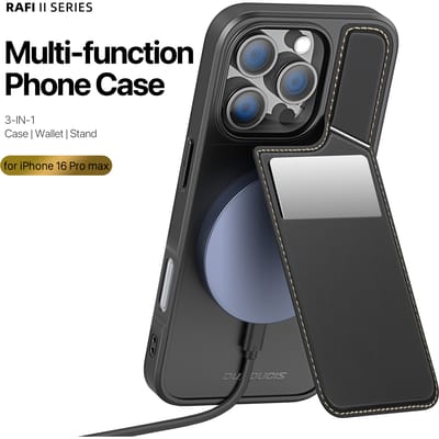 Dux Ducis - Hoesje geschikt voor de Apple iPhone 16 Pro - Hoesje geschikt voor Magsafe Magneet - Rafi Series - Back Cover Met Stand - Zwart