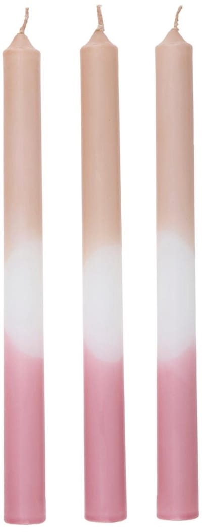 Arti Casa Dip Dye Dinerkaars - Set van 3 Kaarsen - Ongeparfumeerd - Uniek Dip Dye Design - Lange Brandduur - Hoogte 25 cm - Roze/Wit Verloop - Trendy Tafeldecoratie