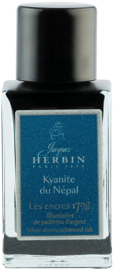 Jacques Herbin Vulpen inkt - Inkt 1798 - Kyanite du Népal - 15 ml - Blauw - zilveren glitters