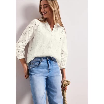 Blouse met gespleten hals en Shiffley-patroon
