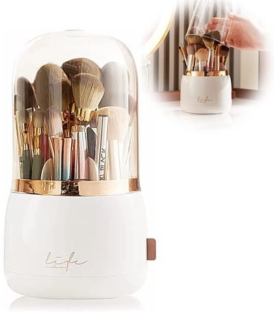 Dailygoods- Make-upborstelhouder Draaibaar - Cosmetica Organizer - Ruimtebesparend - Hoogwaardig ABS/Siliconen - Gemakkelijk te Reinigen - Modern Ontwerp