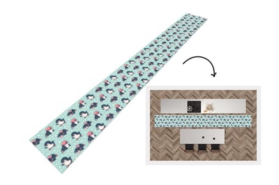 Keukenloper - Keukenmat - Pinguïn - Schaatsen - Muts - Kinderen - Patroon - 480x60 cm - Keuken vloerkleed
