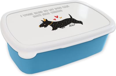Broodtrommel Blauw - Lunchbox - Brooddoos - Spreuken - Quotes - I work hard so my dog can have nice things - Honden - 18x12x6 cm - Kinderen - Jongen