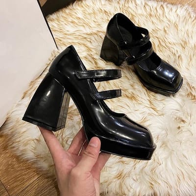 Zomer Mary Janes Dames Schoenen Platform Hoge Hak Dames Pumps Vierkante Neus Lakleer Schoenen Vrouwen Hoge Hakken Dikke Schoenen 36